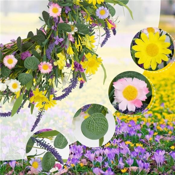 Artificial Spring Wreath 22Inch Spring Wreaths for Front Door Summer Door Wreath - Picture 5 of 6